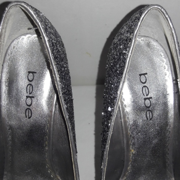 BEBE ,  Shoes GLITTER  SILVER SZ 5 1/2 - Picture 6 of 6